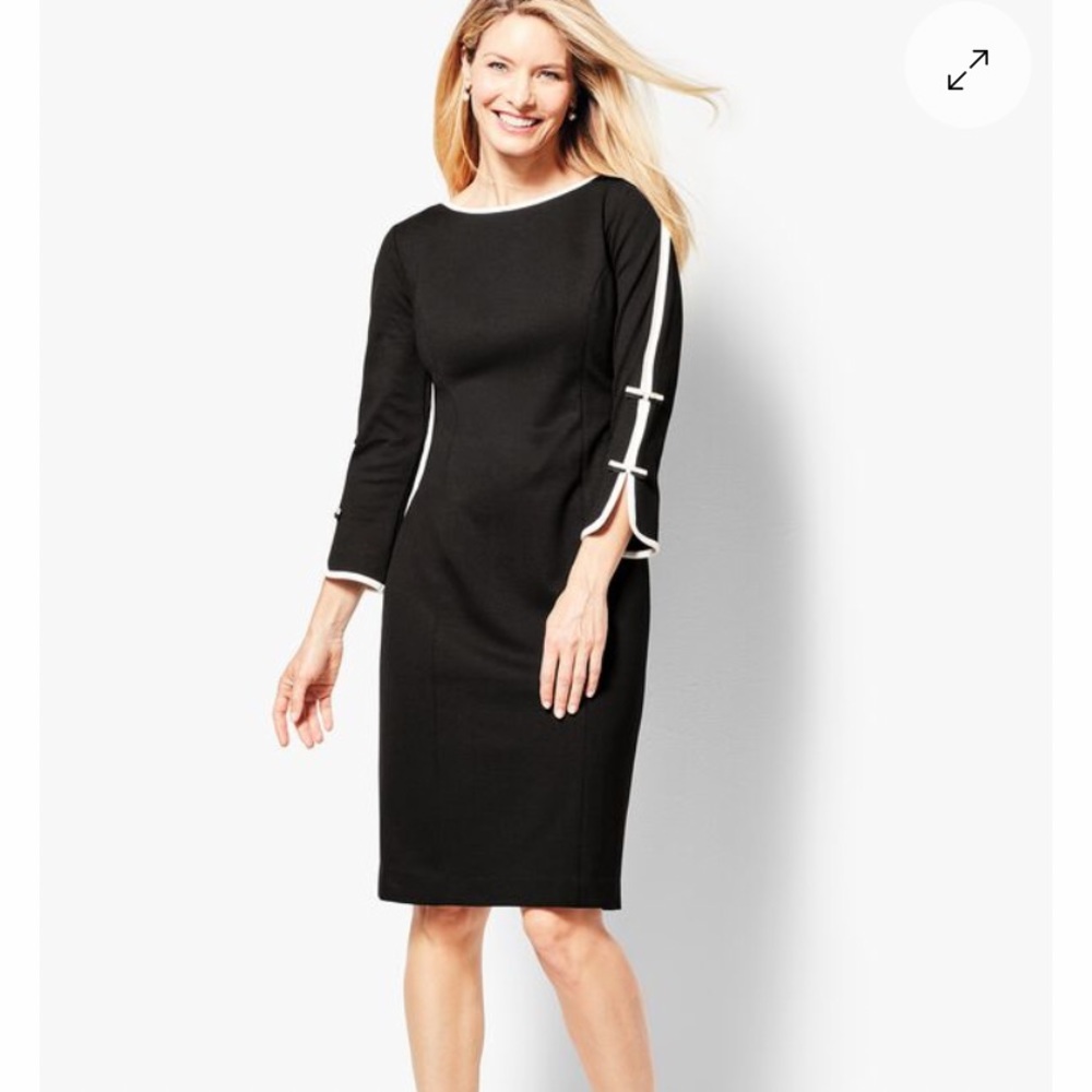 Talbots BOW-SLEEVE REFINED PONTE SHEATH DRESS - BLACK/IVORY